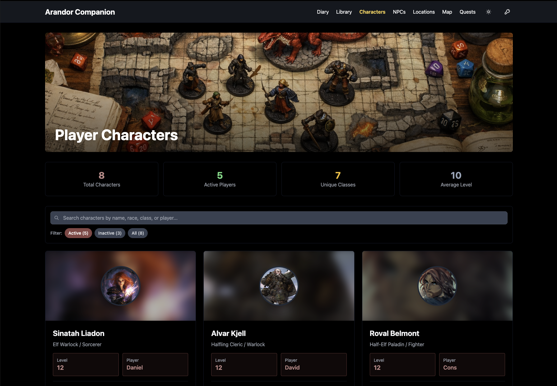Arandor Companion – Charakterverwaltung